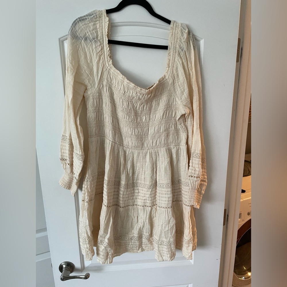 AE cream smocked mini dress XL